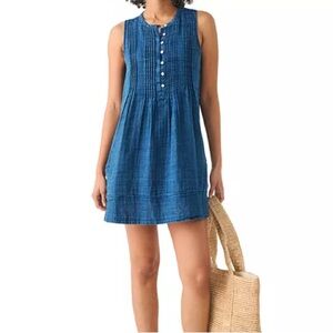 Faherty Isha organic cotton Mini Dress Sz L Blue